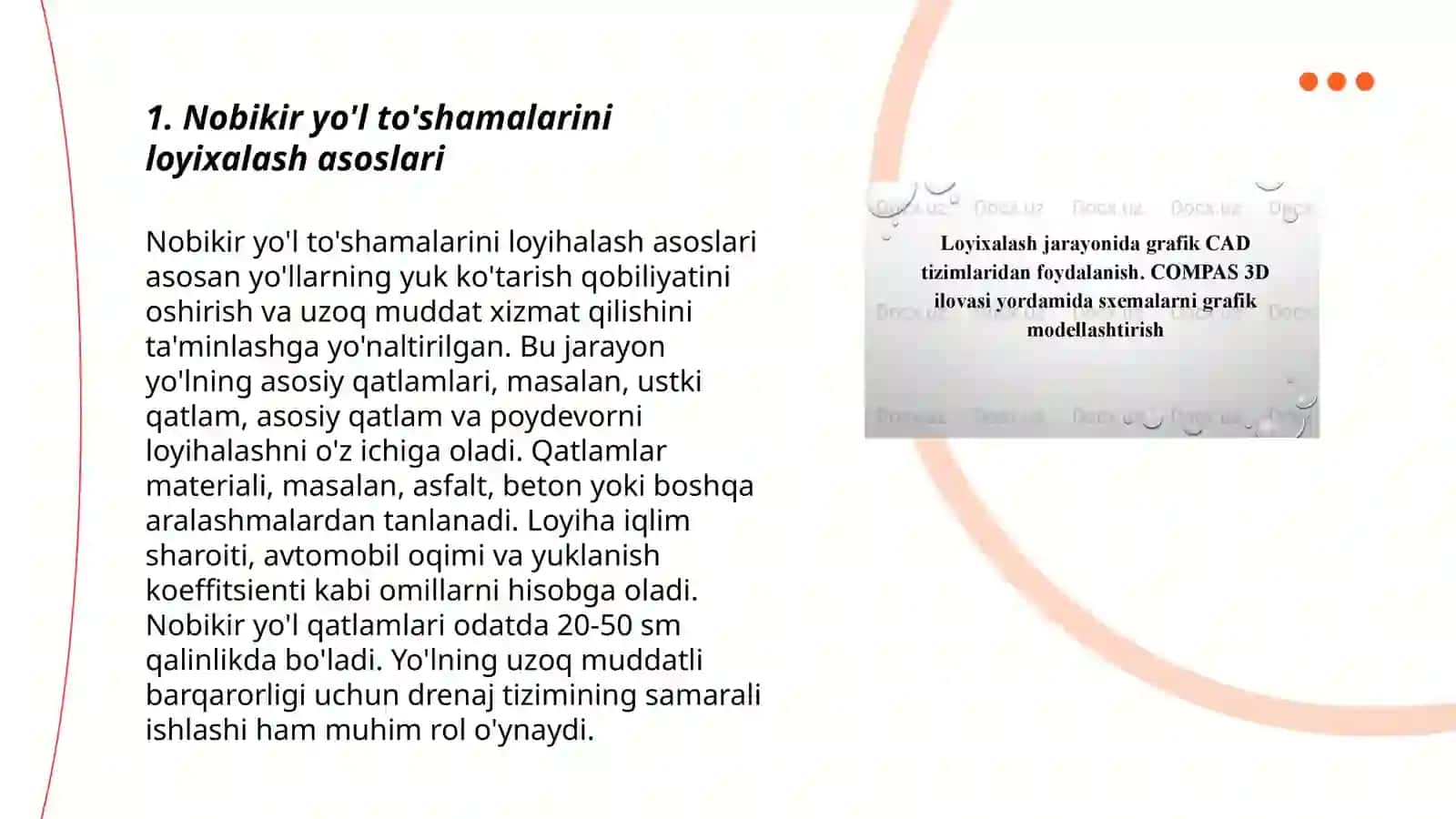 Nobikir yo'l to'shamalarini loyixalash tamoyillari 3