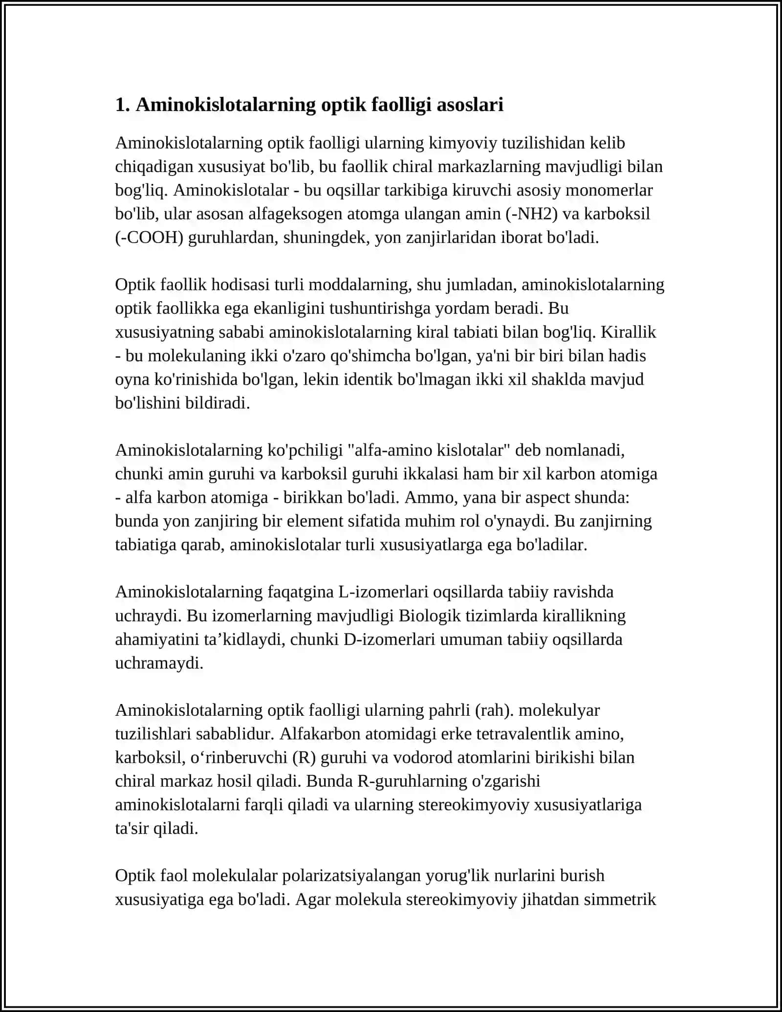 AMINOKISLOTALARNING OPTIK AKTIVLIGI 3