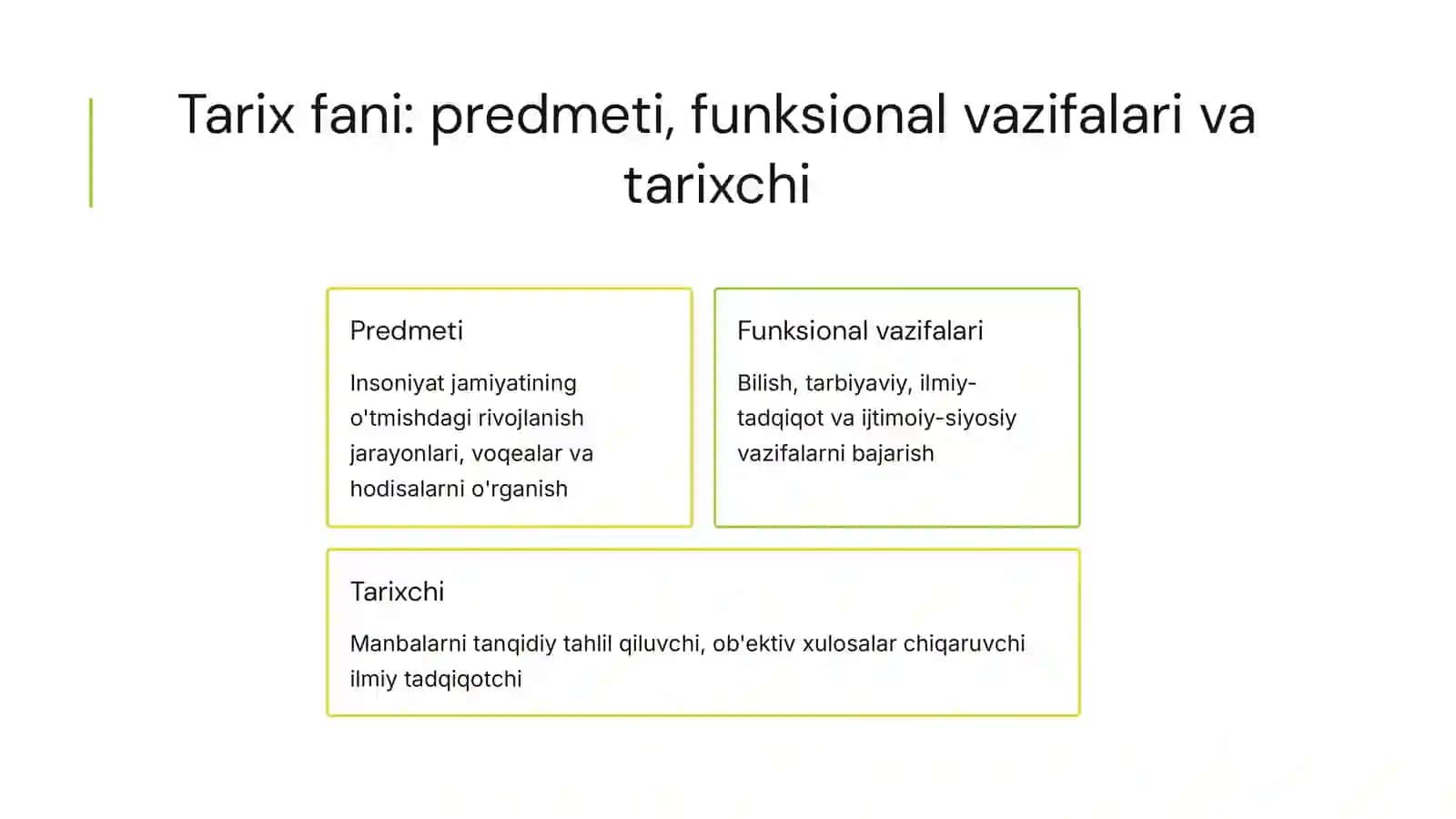 Tarix fani: predmeti, funksional vazifalari va tarixchi 3