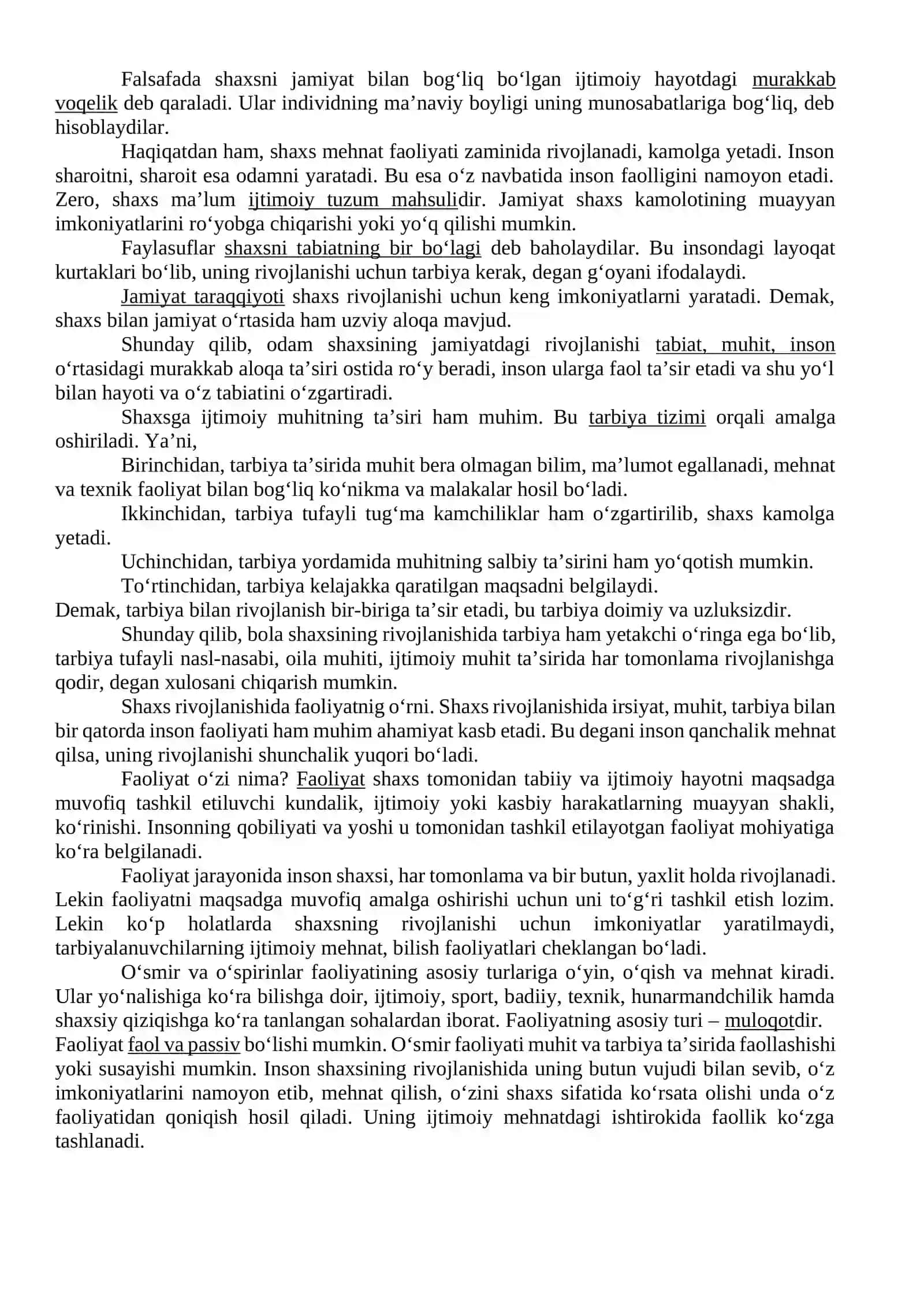 Shaxs rivojlanishi, tarbiyasi va ijtimoiylashuvi 3