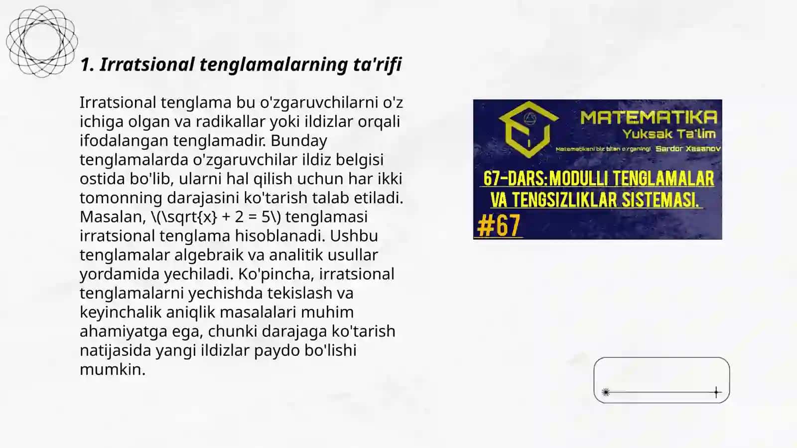 Irratsional tenglamalar va tengsizliklar 3