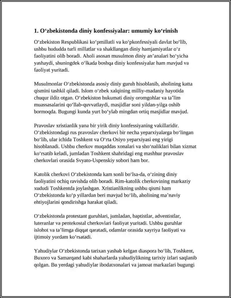 OʻZBEKISTONDA FAOLIYAT YURITUVCHI DINIY KONFESSIYALAR GA SLAYD TAXLAB BER 3
