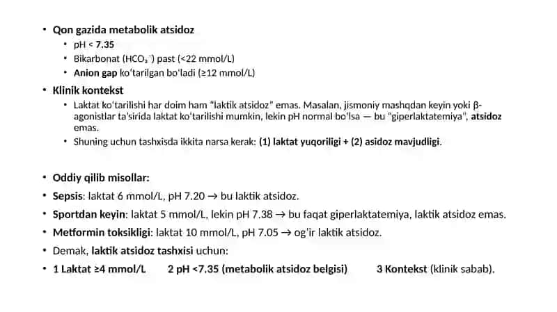 Laktik atsidoz tibbiy taqdimot pptx 3
