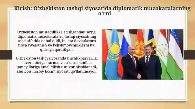 O‘zbekiston tashqi siyosatida diplomatik muzokaralar 3