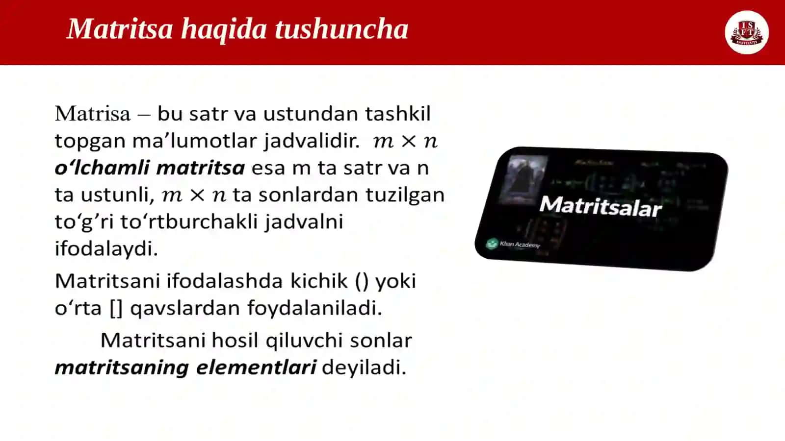 MATRITSA VA UNING USTIDA AMALLAR 3