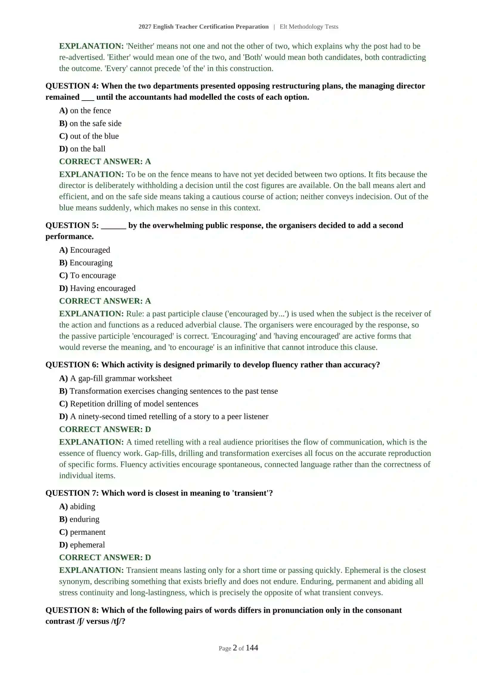 2027 English Teacher Certification Preparation | ELT Methodology Tests 3