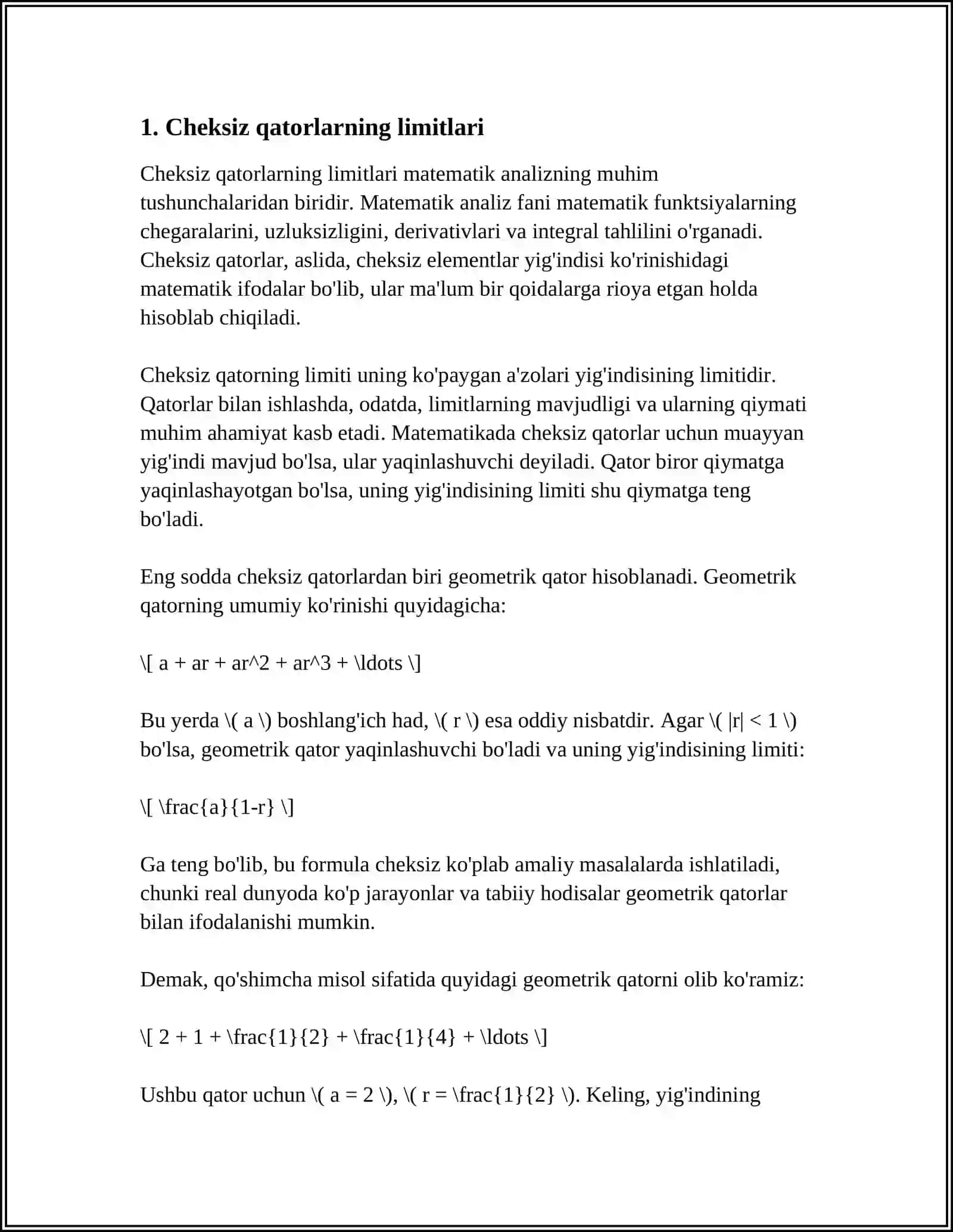 Cheksiz qatorlarning limitlari 3