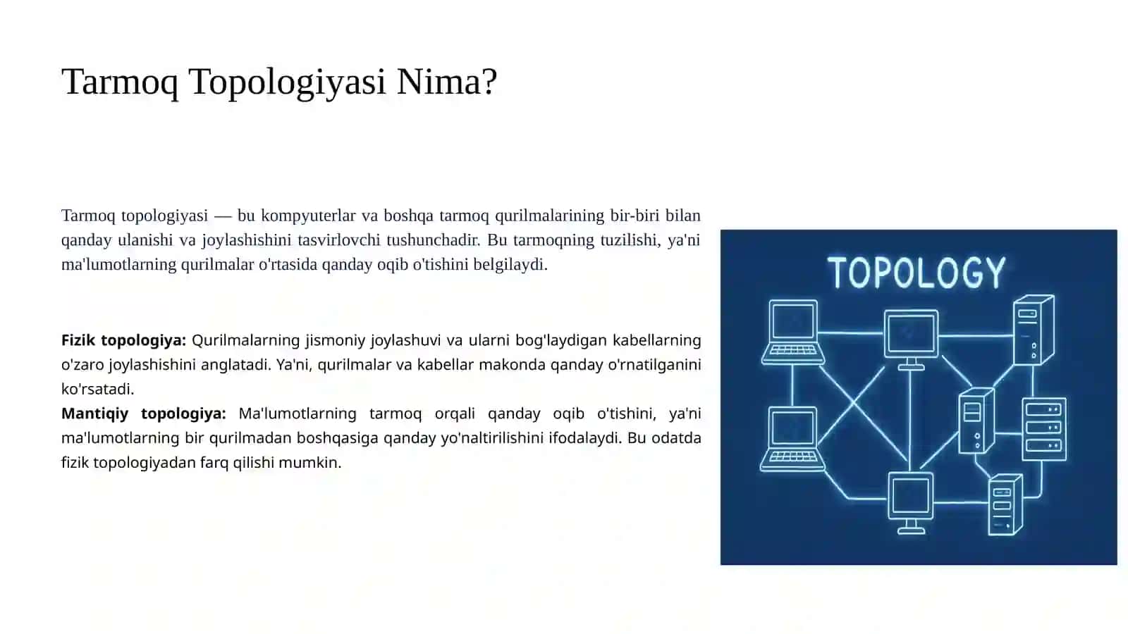 Tarmoq Topologiyalari Shina, Yulduz, Halqa, To'r 3