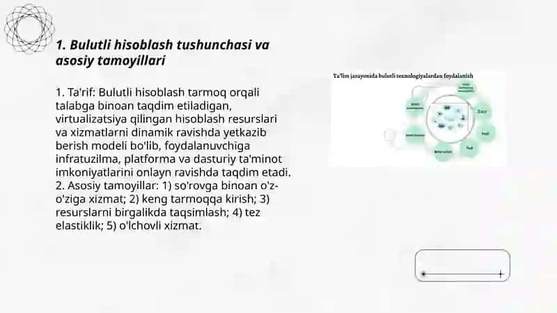 Bulutli texnologiyalar:Bulutli hisoblash,xizmat modellari,bulutli saqlash imkoniyatlari Kabulyazova Mushtariy 3