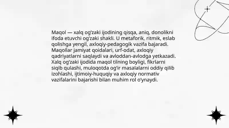 Xalq og’zaki ijodidan maqol haqida ma’lumot 3
