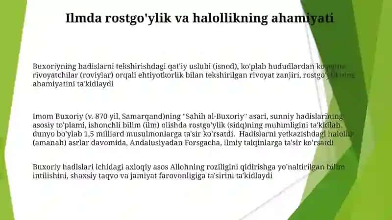 Imom Buxoriy ilm maʼrifat haqidagi hadislarning axloqiy qarashlari 3