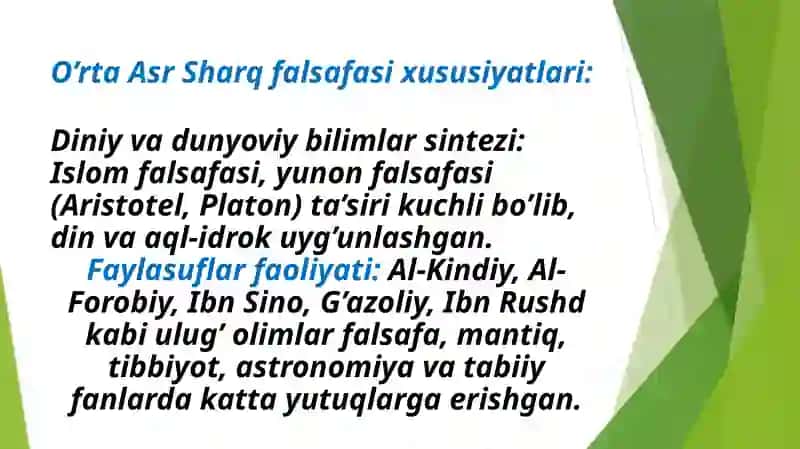 Oʻrta asr sharq falsafasi va uygʻonish davri xususiyatlari 3