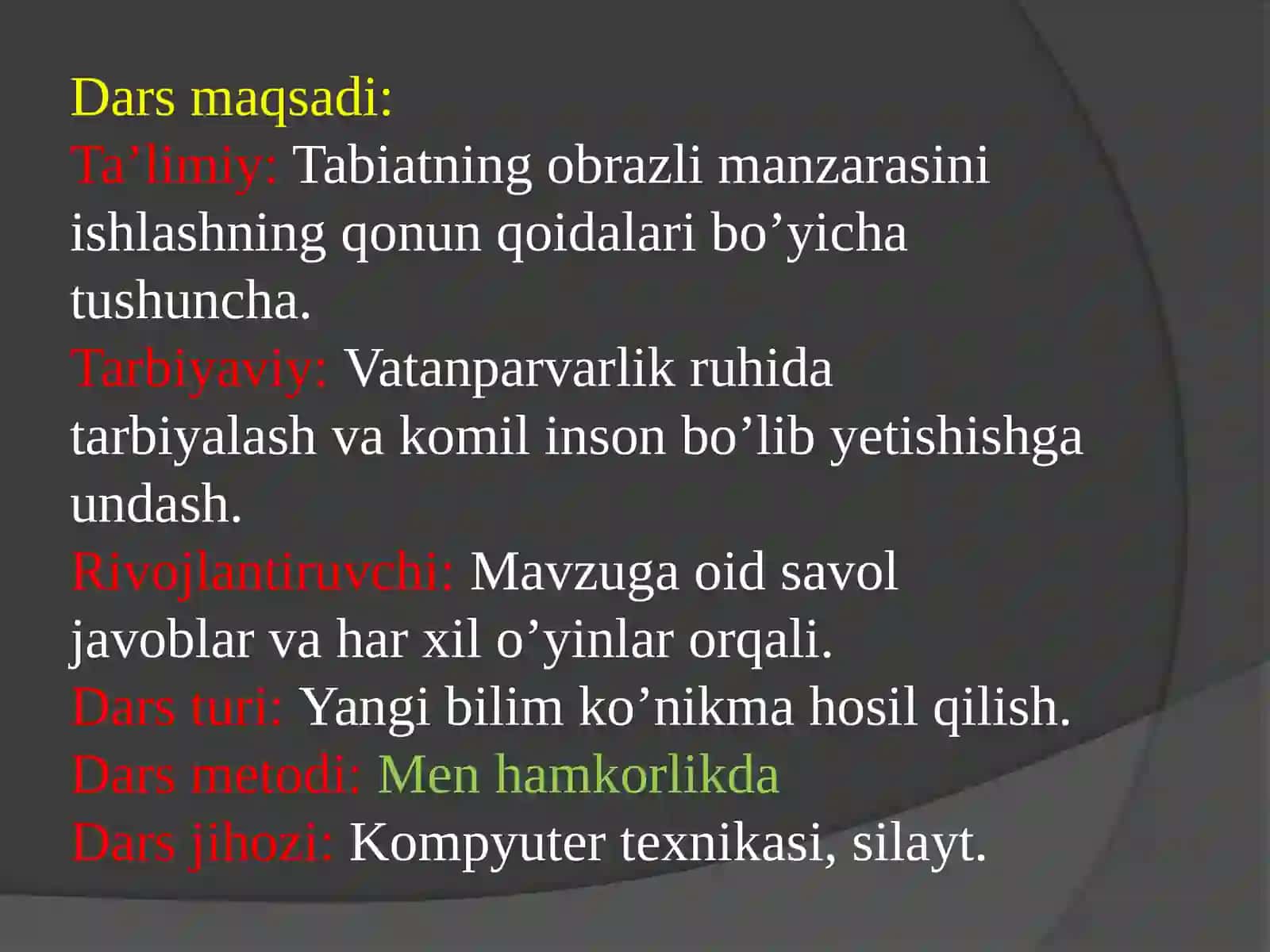 Tabiatning obrazli manzarasini ishlash 3