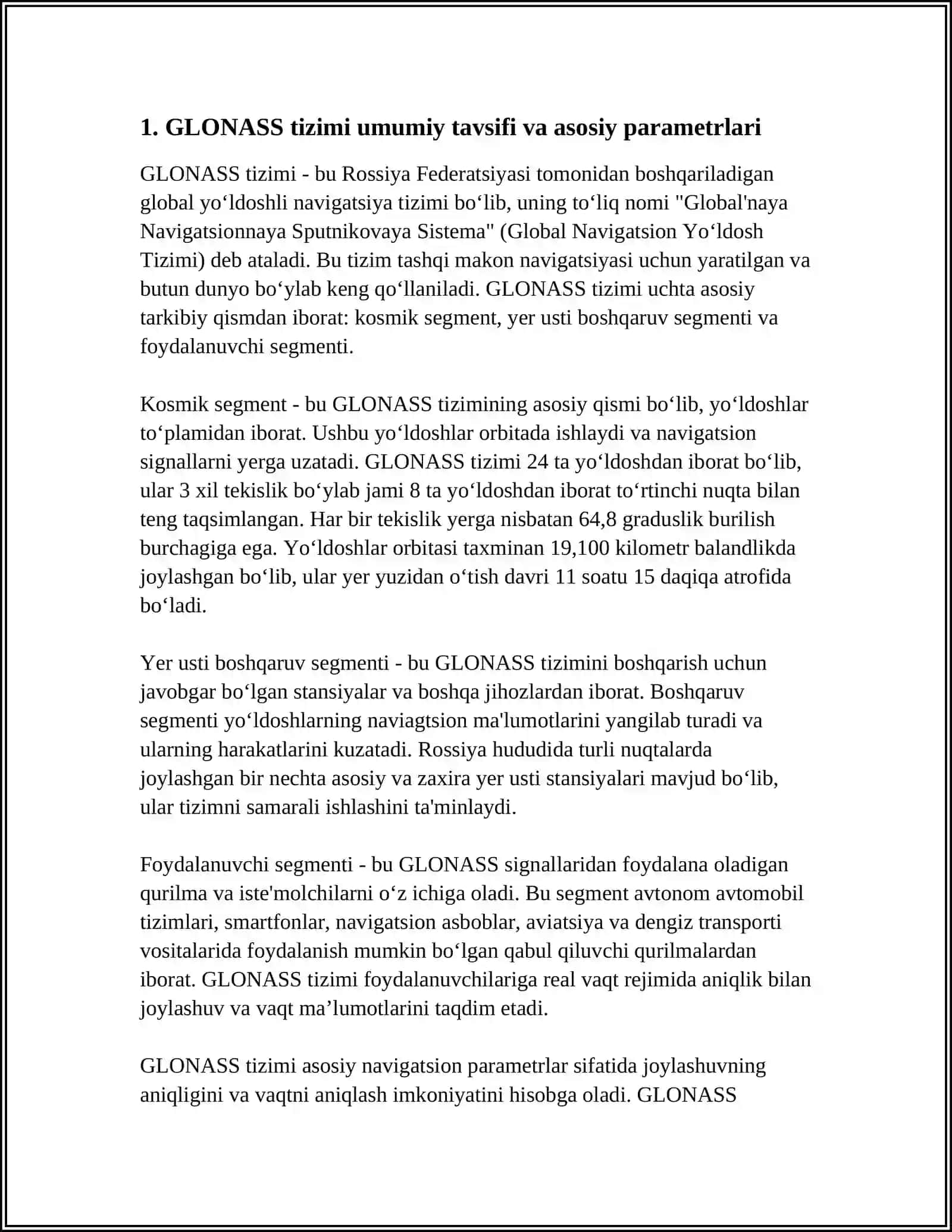 GLONASS PARRAMTERLARI XAQIDA MALUMOT 3