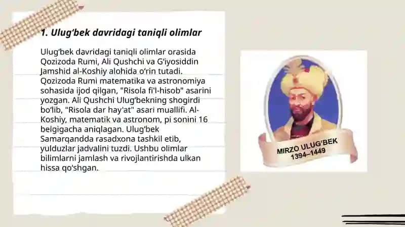 Ulugʻbek davriga oid olimlar roʻyhatini tuzish 3
