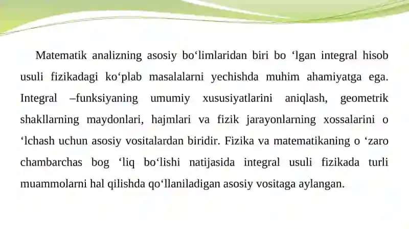 Aniqintegralni mexanik ishni hisoblashga qo’llanilishi Kursi 3