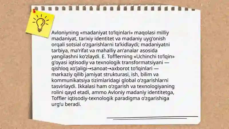 Avloniyning madaniyat toʻlqinlari maqolasi va e tofflerning uchinchi toʻlqin maqolasi oʻrtasidagi qiyosiy tahlil 3