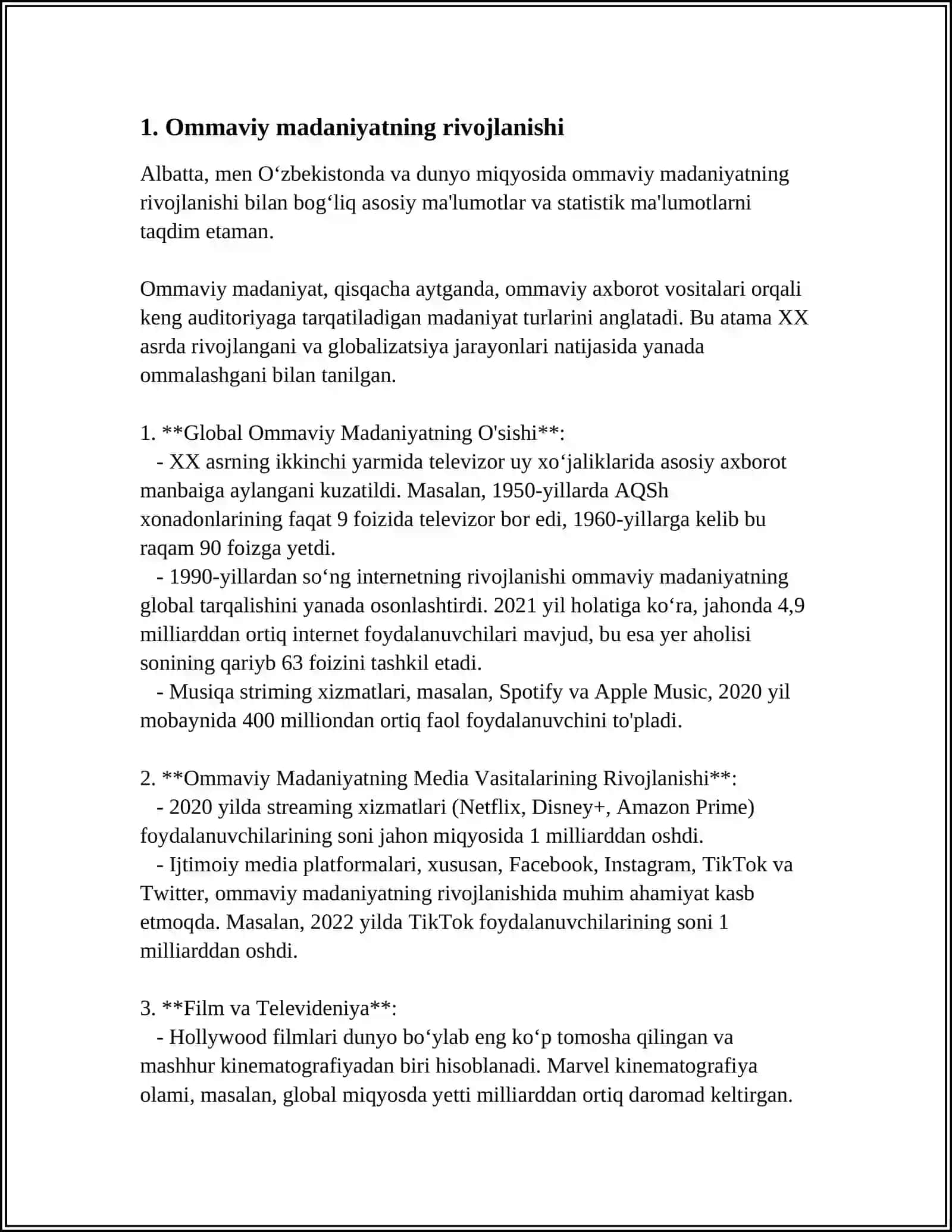 Mavzu: OMMAVIY MADANIYAT VA MEDIA 3