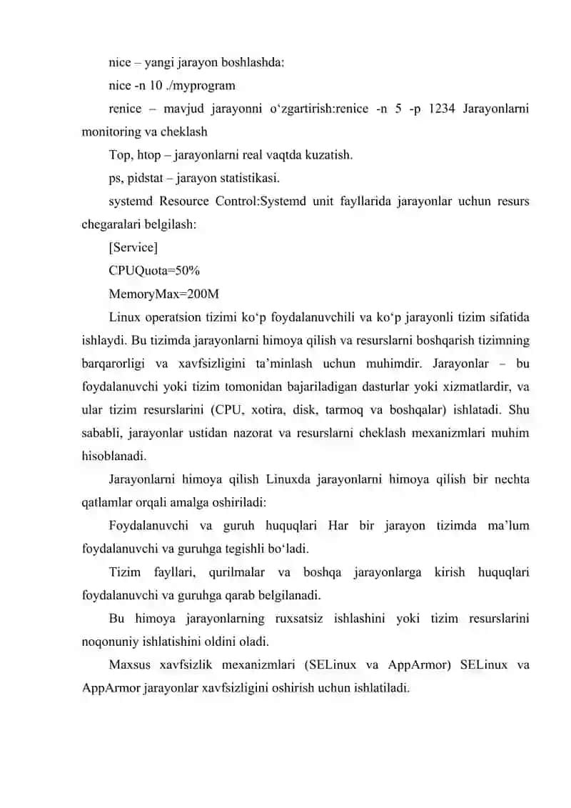 LINUXDAGI JARAYONLARNI HIMOYA QILISH RESURSLARNI BOSHQARISH VA CHEKLASH 3