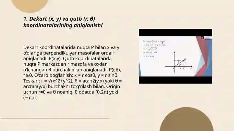 Dekart va qutb koordinatalari orasidagi bog‘lanish 3