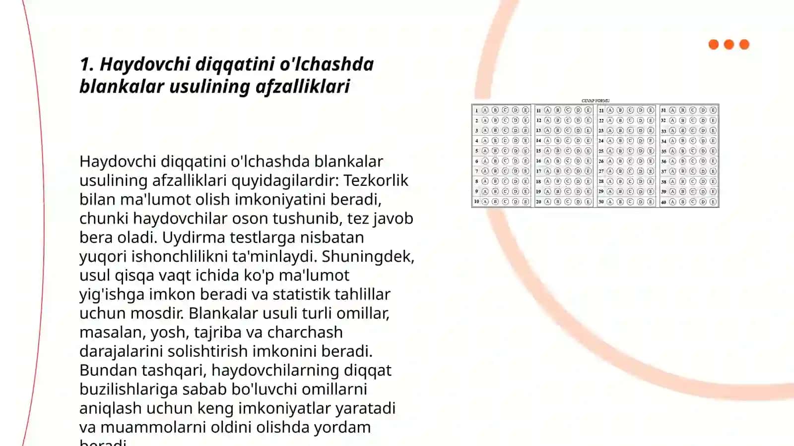 Haydovchi diqqatini blankalar usulida aniqlash 3