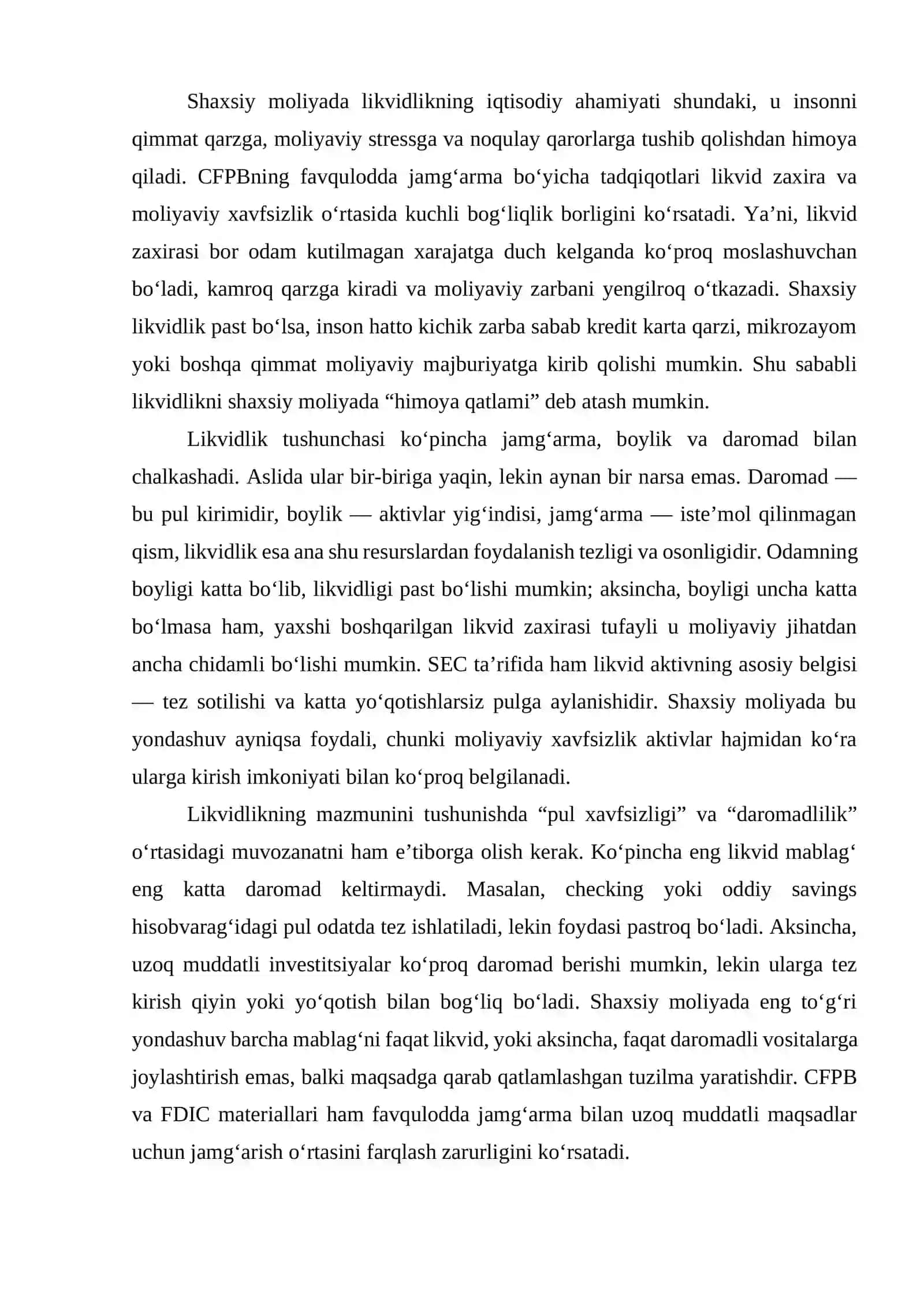 Shaxsiy moliyada likvidlik tushunchasi 3