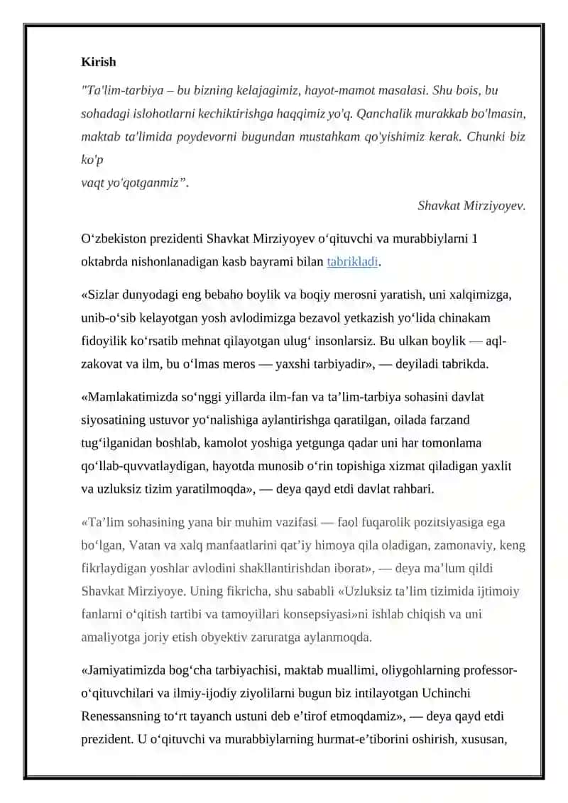 President Sh.Mirziyoyev O'qituvchilar Va Ularning Vazifalari Haqida 3