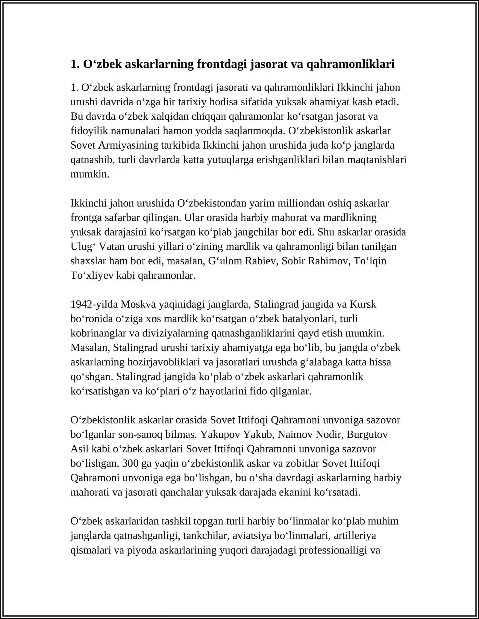 OʻZBEJLARNI FRONTDAGI JASORATI 3