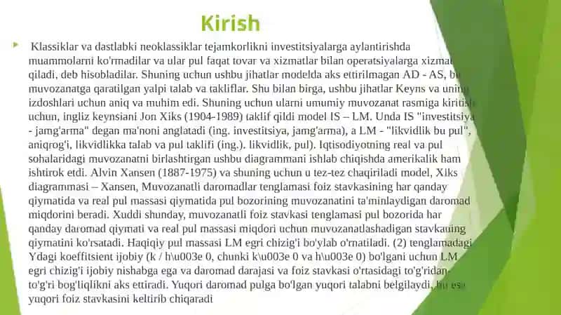 “IS-LM Modelda byudjet-soliq va pul siyosati” 3