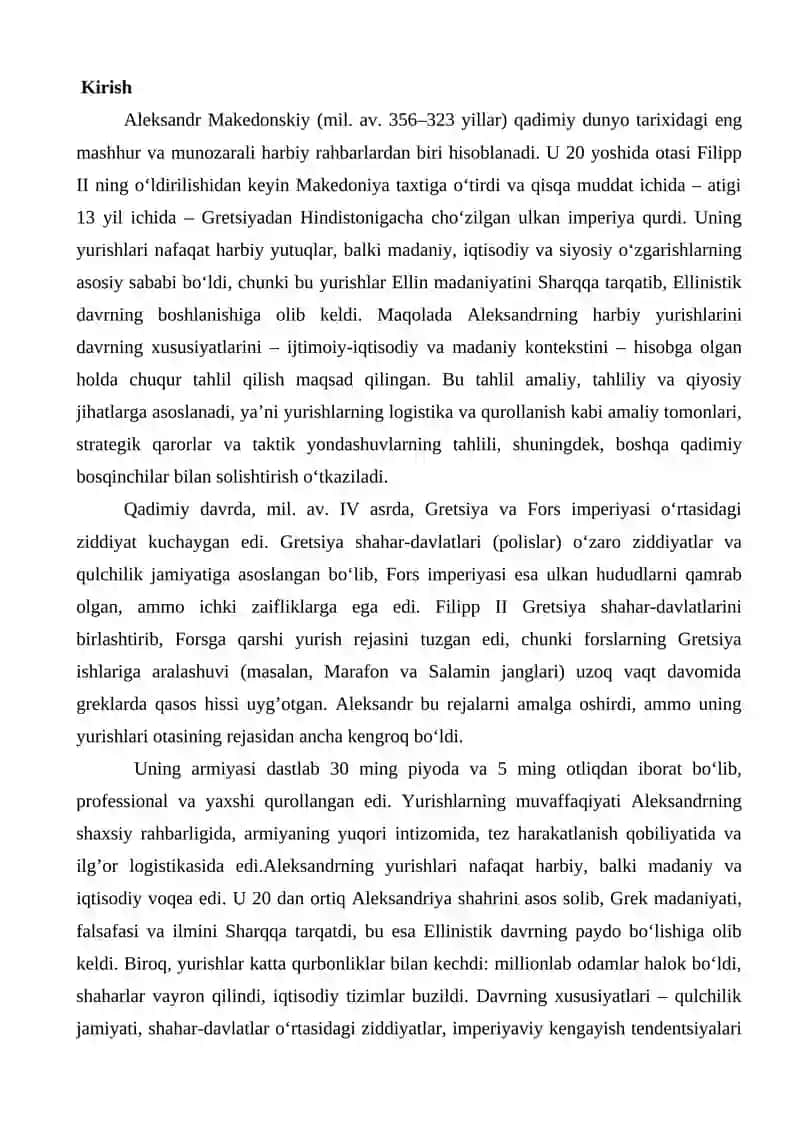 Aleksandr Makedonskiyning harbiy yurishlari maqola loyihasi 3