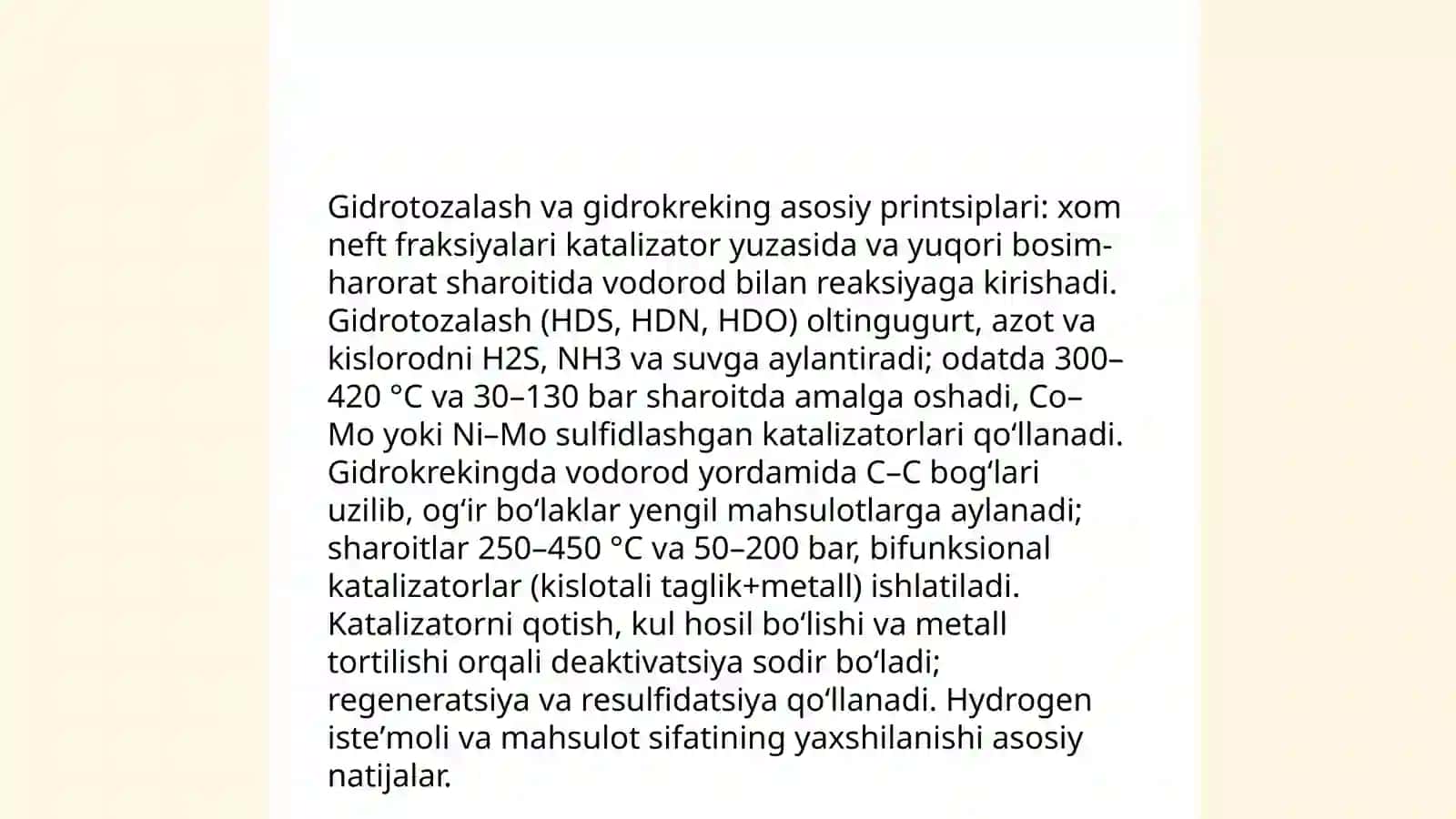 Gidrotozalash va gidrokreking asosiy printsiplari 3