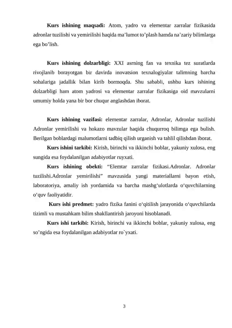 Elementar zarralar fizikasi. KURS ISHI 3