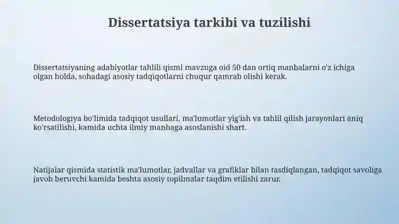 Dissertatsiyaga qo'yiladigan talablar 3