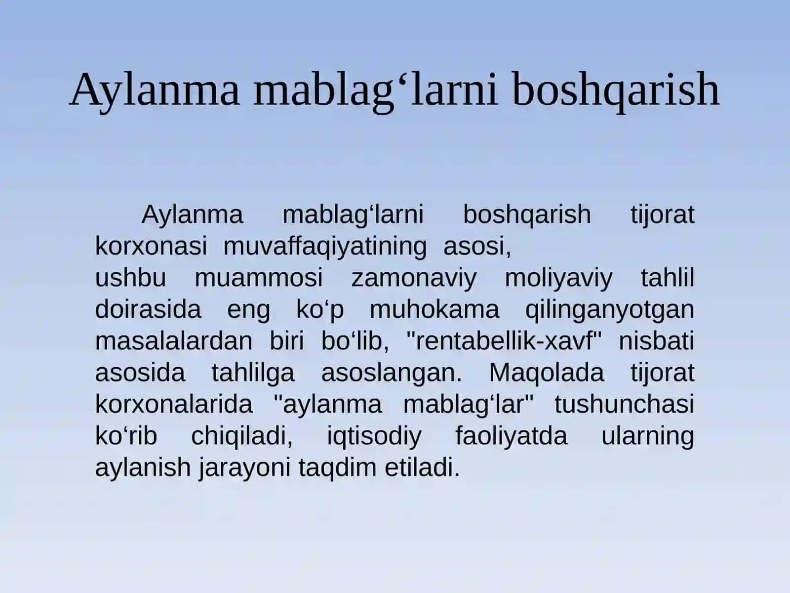 Aylanma mablag‘larni boshqarish 3