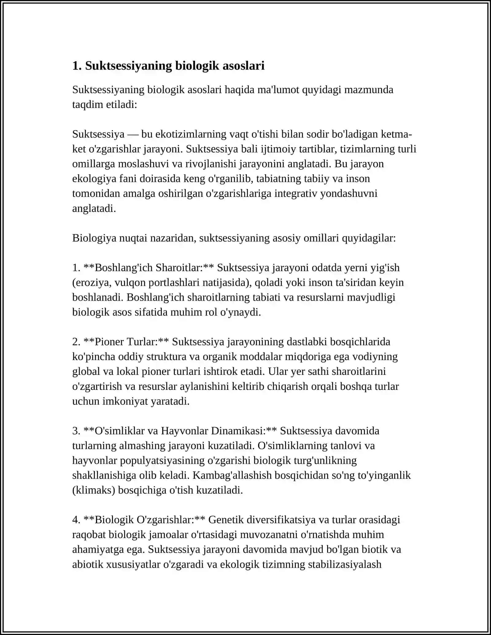 EKOTIZMLARNING OʻZGARISHI. SUKTSESSIYA HODISASI 3
