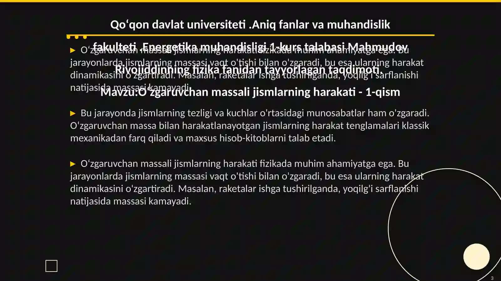 Oʻzgaruvchan massali jismlarning harakati 3