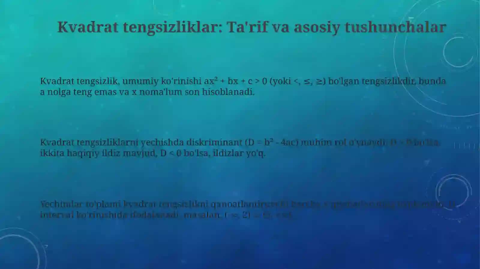 Kvadrat tengsizlikni o`qitish 3
