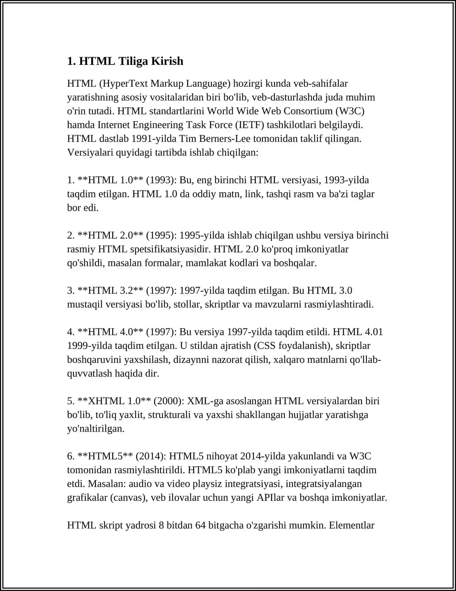 Mavzu: HTML TILIGA KIRISH, UNING ASOSIY ELEMENTLARI. TEG TUSHUNCHASI 3