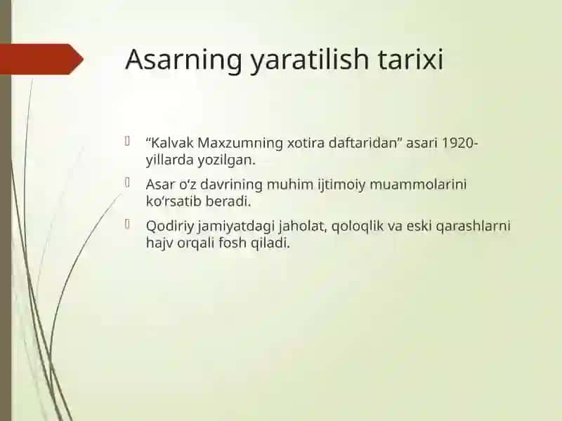 "Kalvak Maxzumning xotira daftaridan" asari tahlili 3