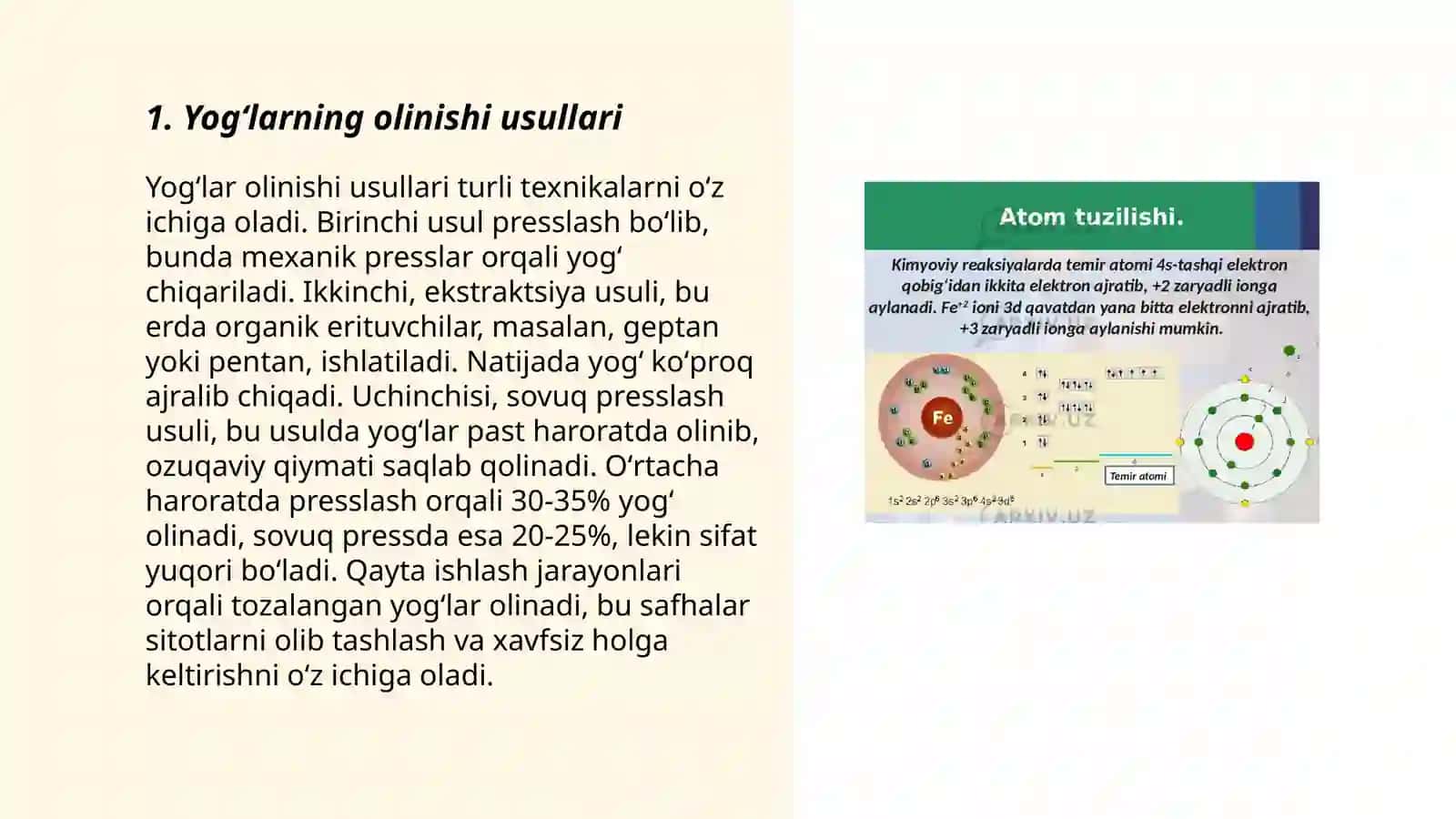Yogʻlarning olinishi va xossalarini oʻrganish 3