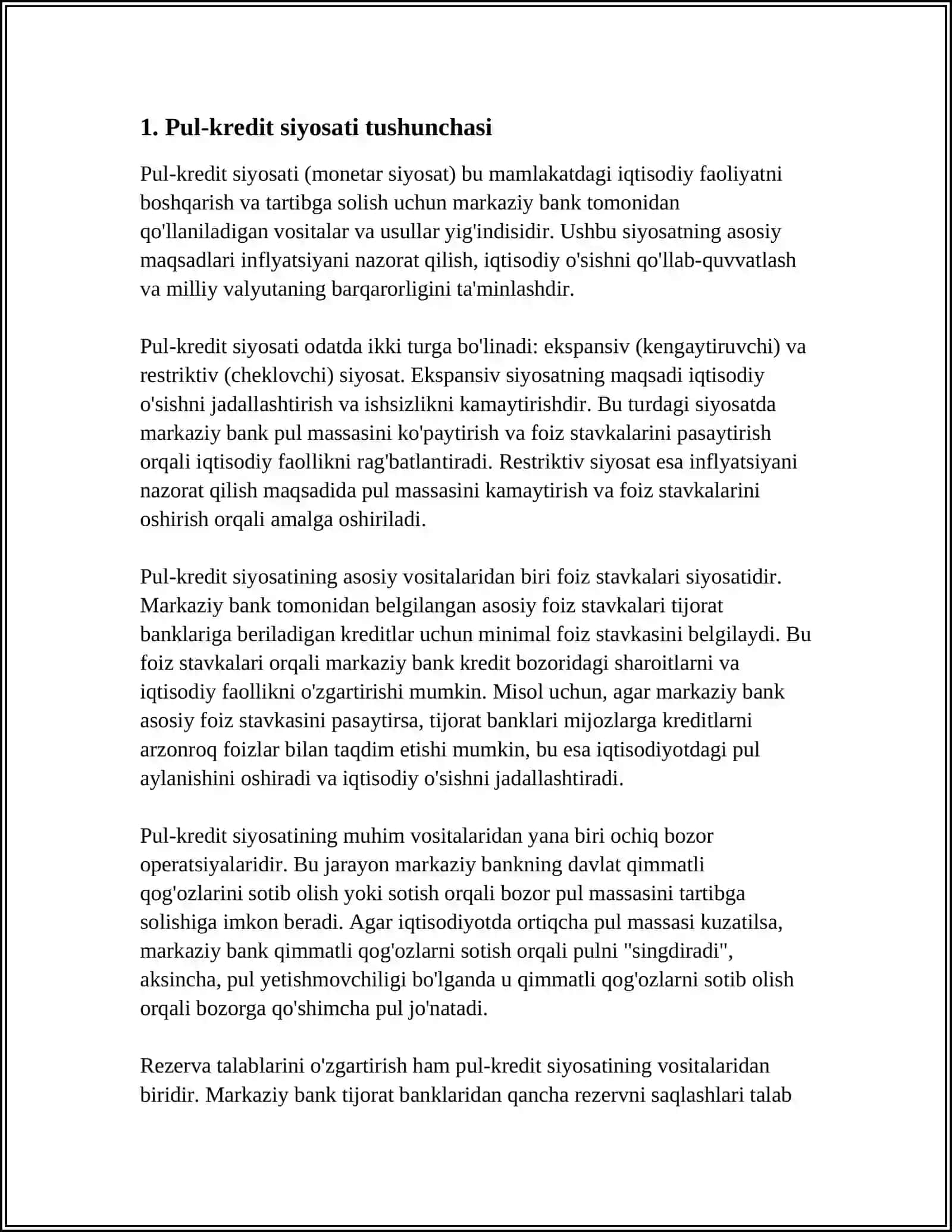 DAVLATNING PUL KREDIT SIYOSATI: MAQSADI VA DASTAKLARI 3