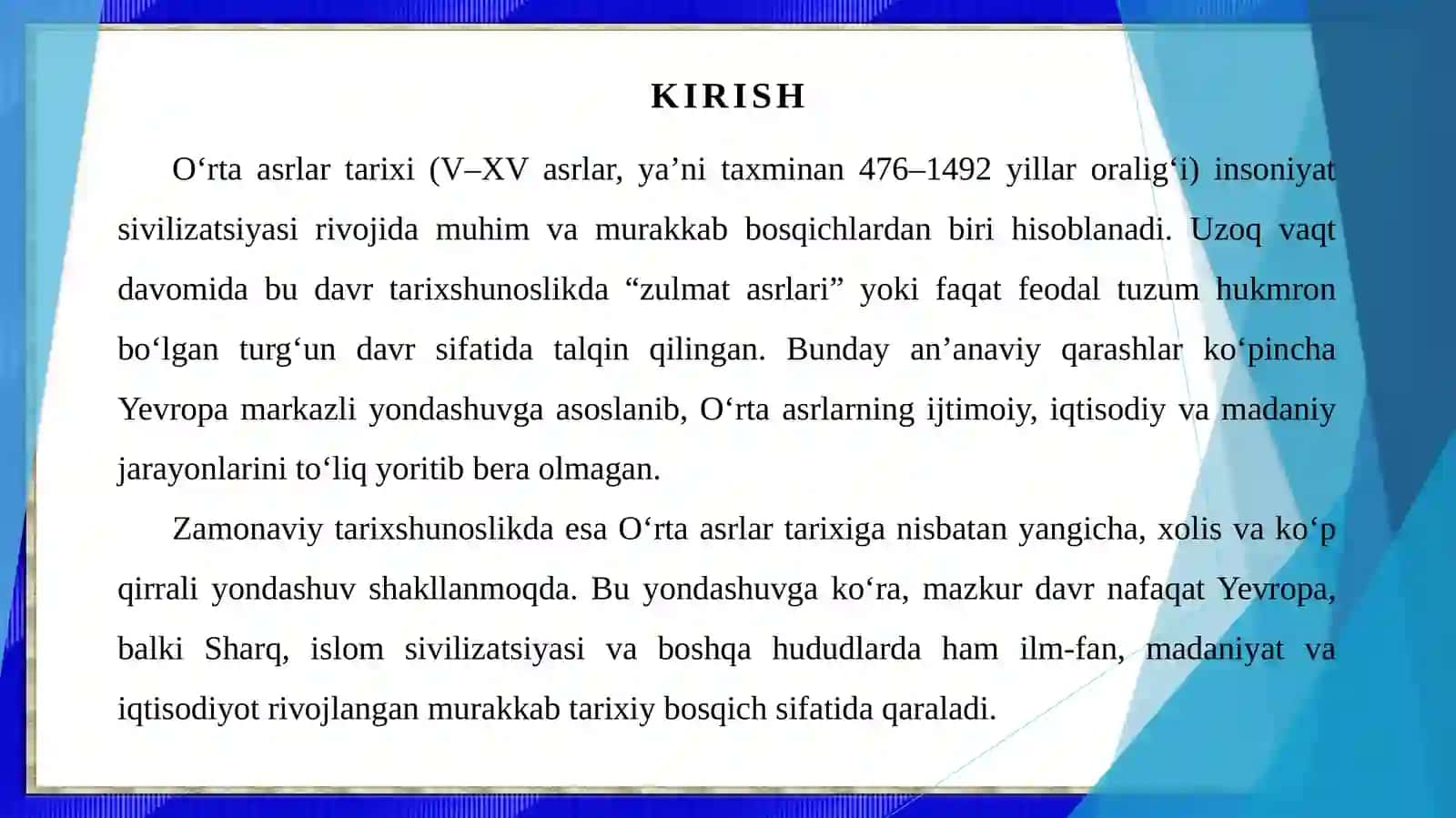 O'rta asrlar tarixi yangicha talqin va yondashuv 3