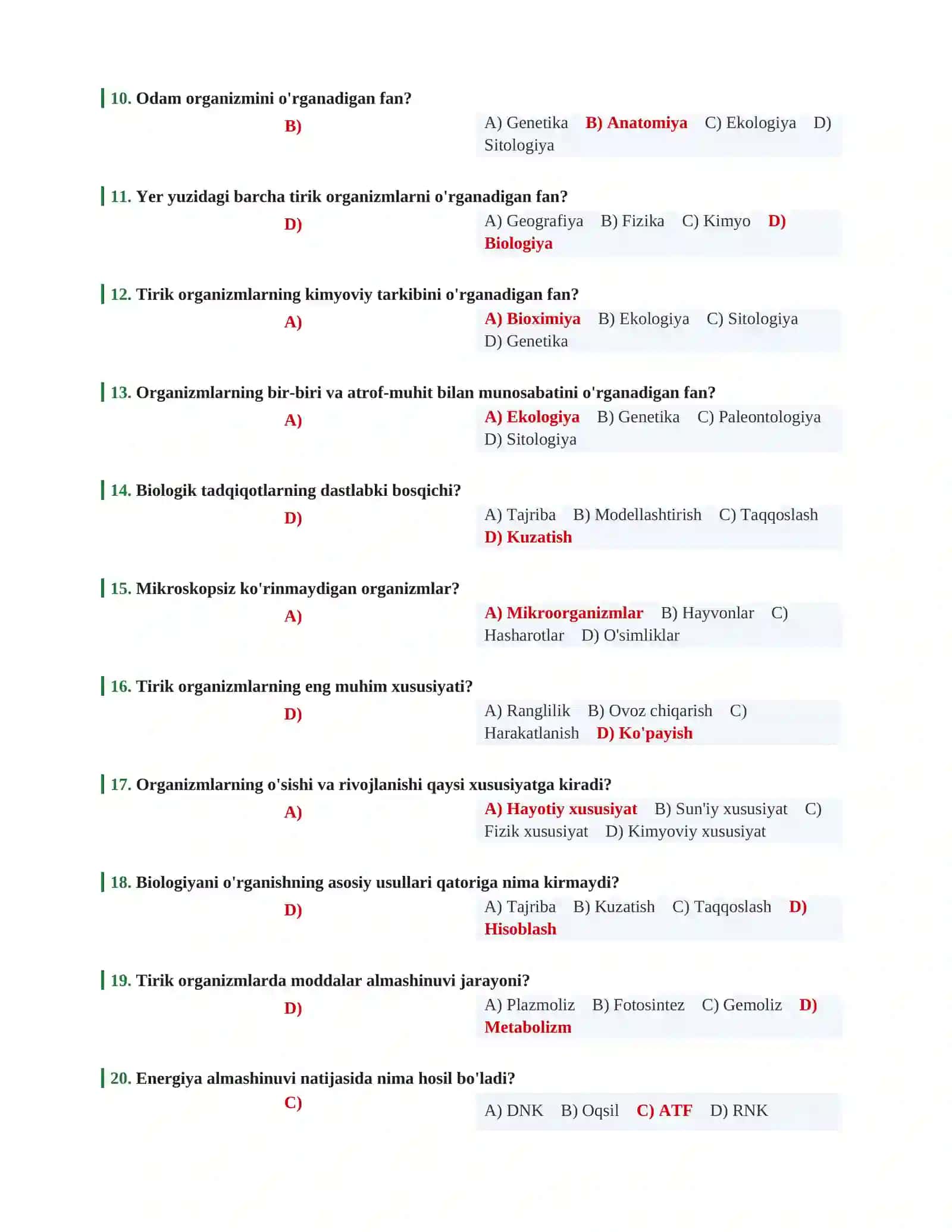BIOLOGIYA FANIDAN TESTLAR TO'PLAMI 3