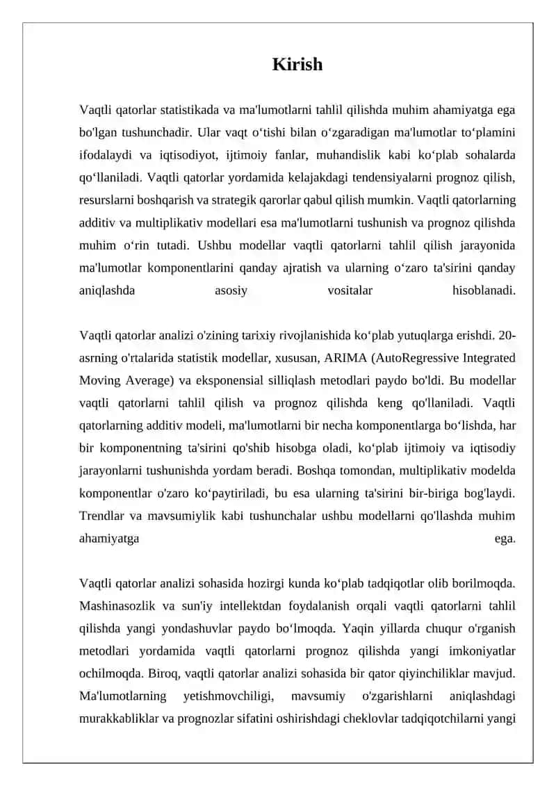 Vaqtli Qatorlar: Additiv va Multiplikativ Modellari 3