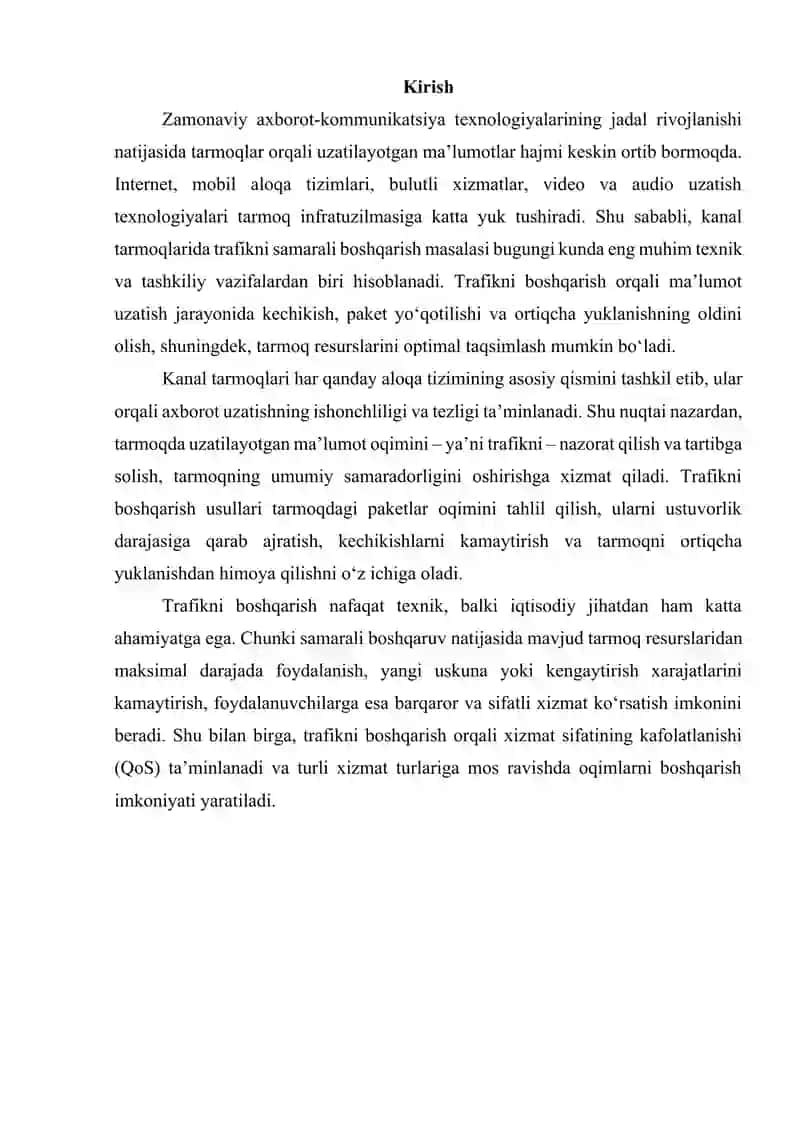 Kanal tarmoqlarida trafigni boshqarish usullari 3