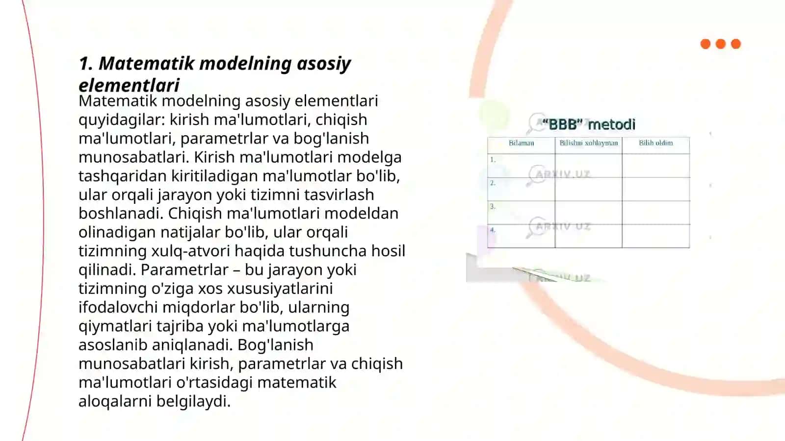 Matematika modelga qo'yilgan talablar 3