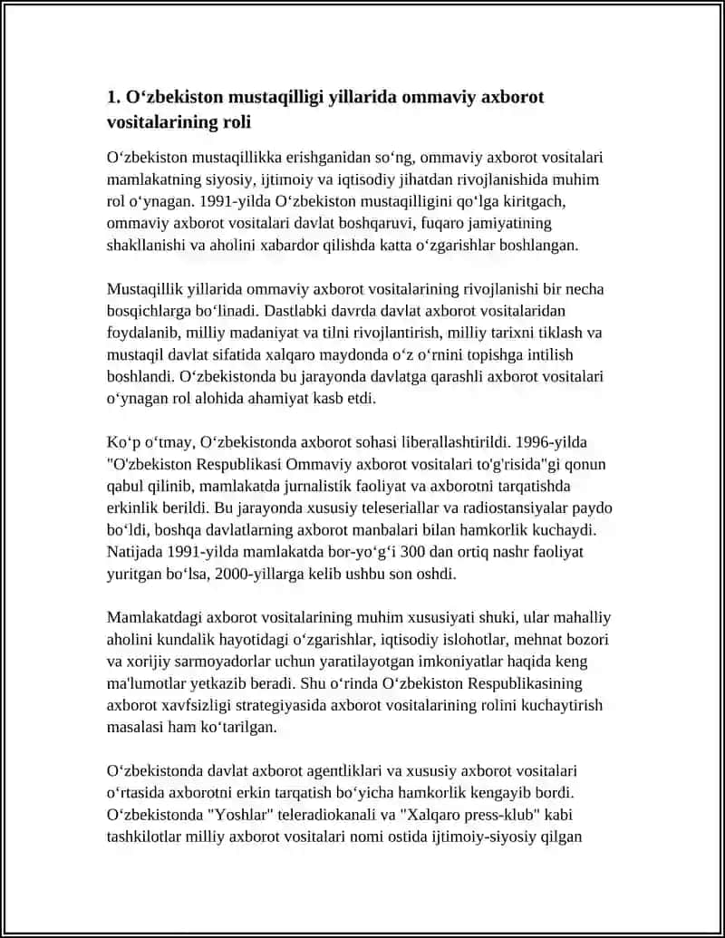OʻZBEKISTONNING ENG YANGI TARIXI FANIDAN OMMAVIY AXBOROT VOSITALARI MAVZUSI 3
