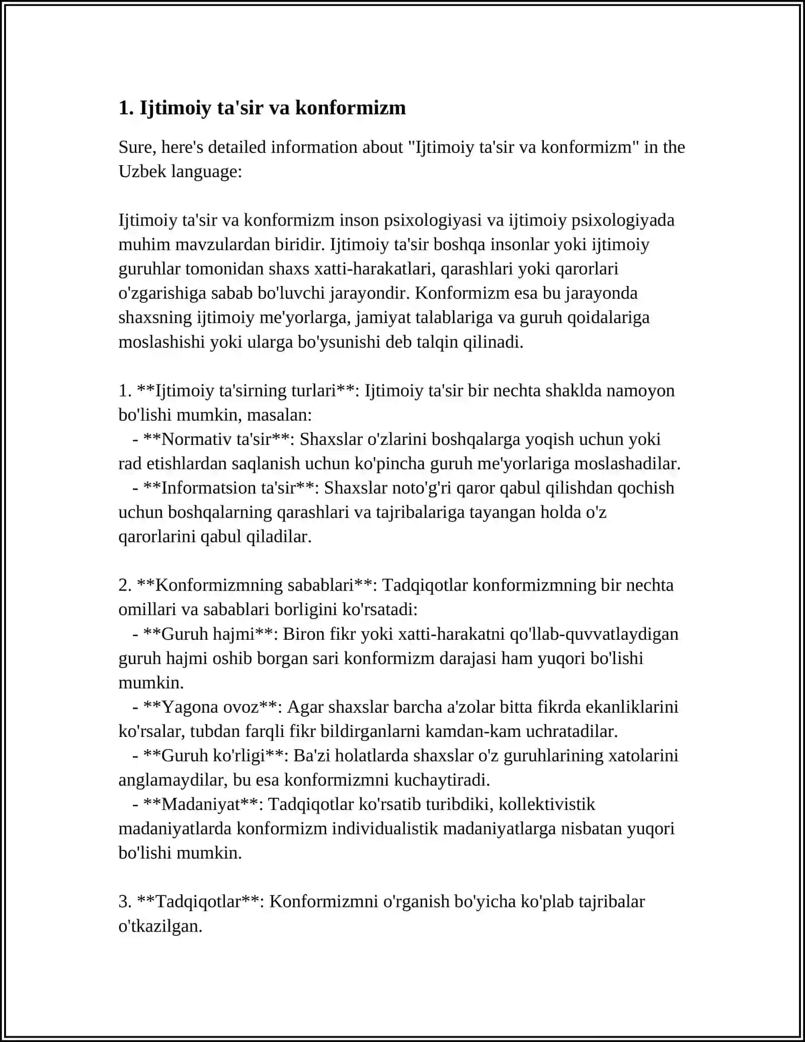 Ijtimoiy ta'sir va konformizm 3