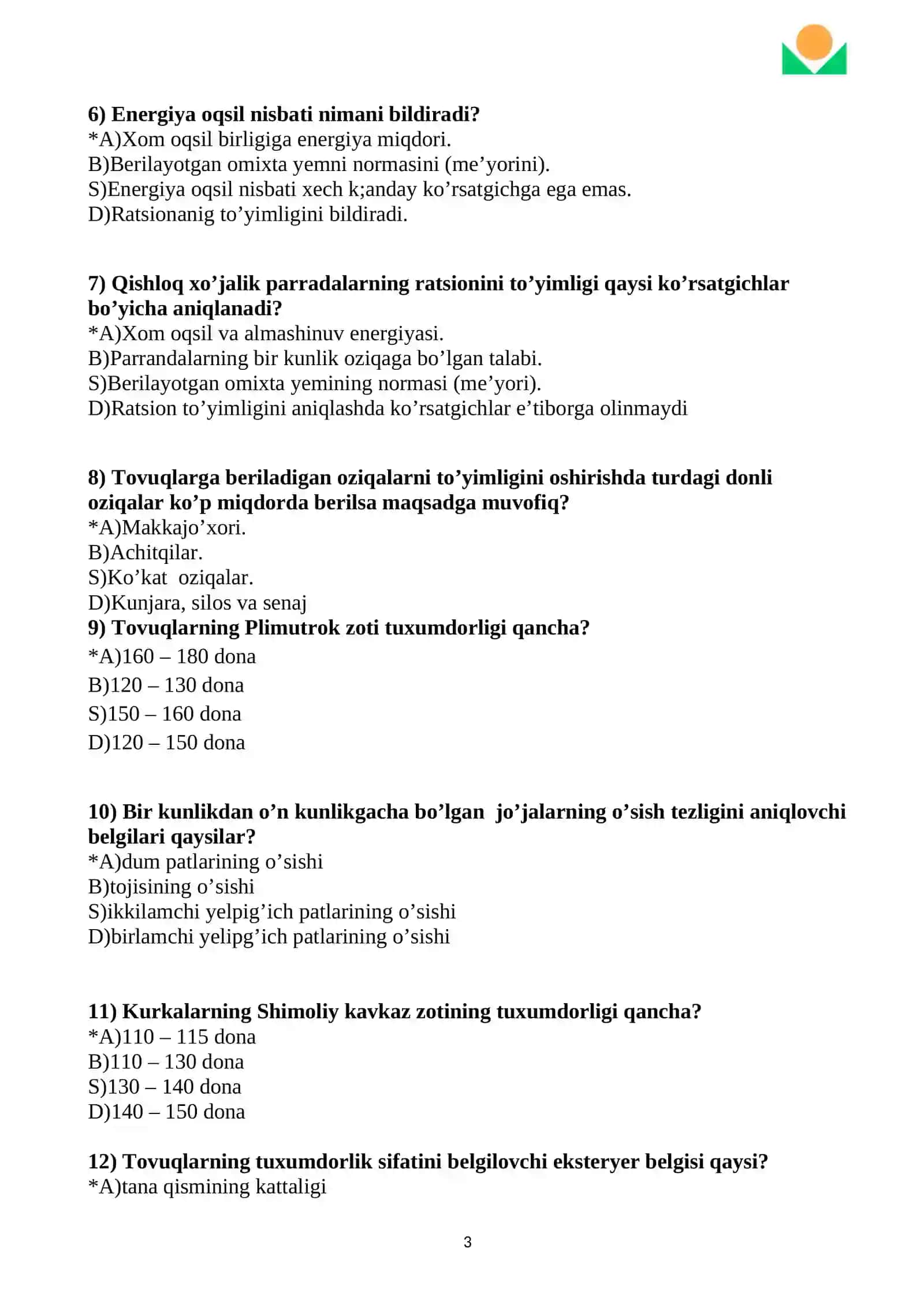 Parrandachilik test sinovlari 3