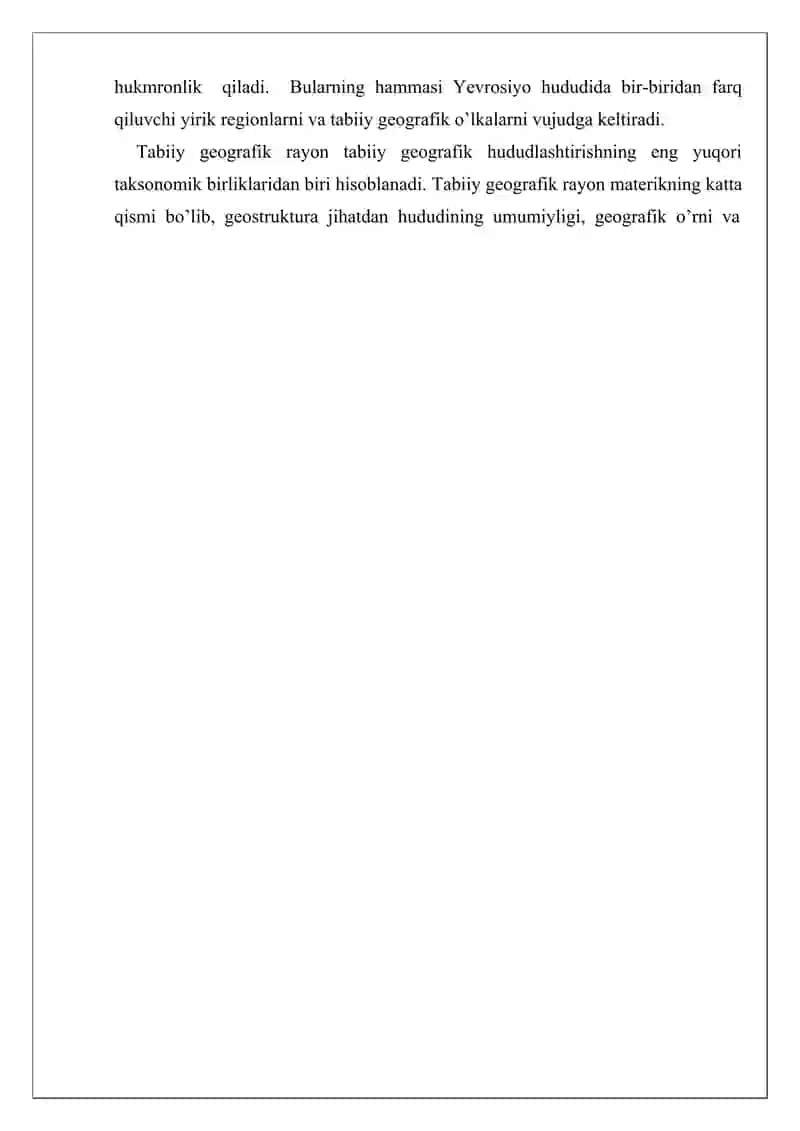 Yevrosiyo materigining tabiiy geografik rayonlashtirish .Kurs ishi 3